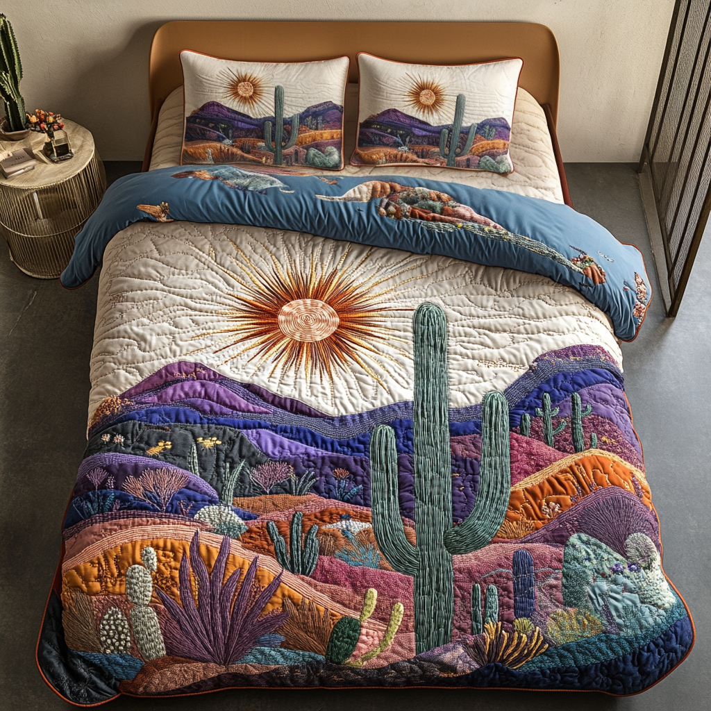 Cactus Sunset 3-Piece Quilted Bedding Set NCU0VH3417