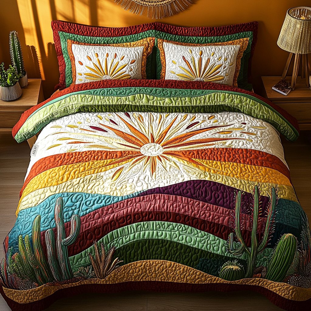 Cactus Sunset 3-Piece Quilted Bedding Set 01acxd290425