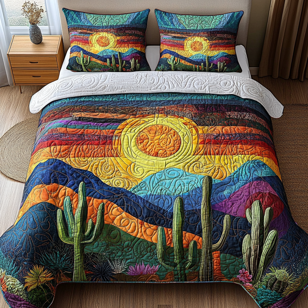 Cactus Sunset Quilted Bedding Set NCU0DV3687