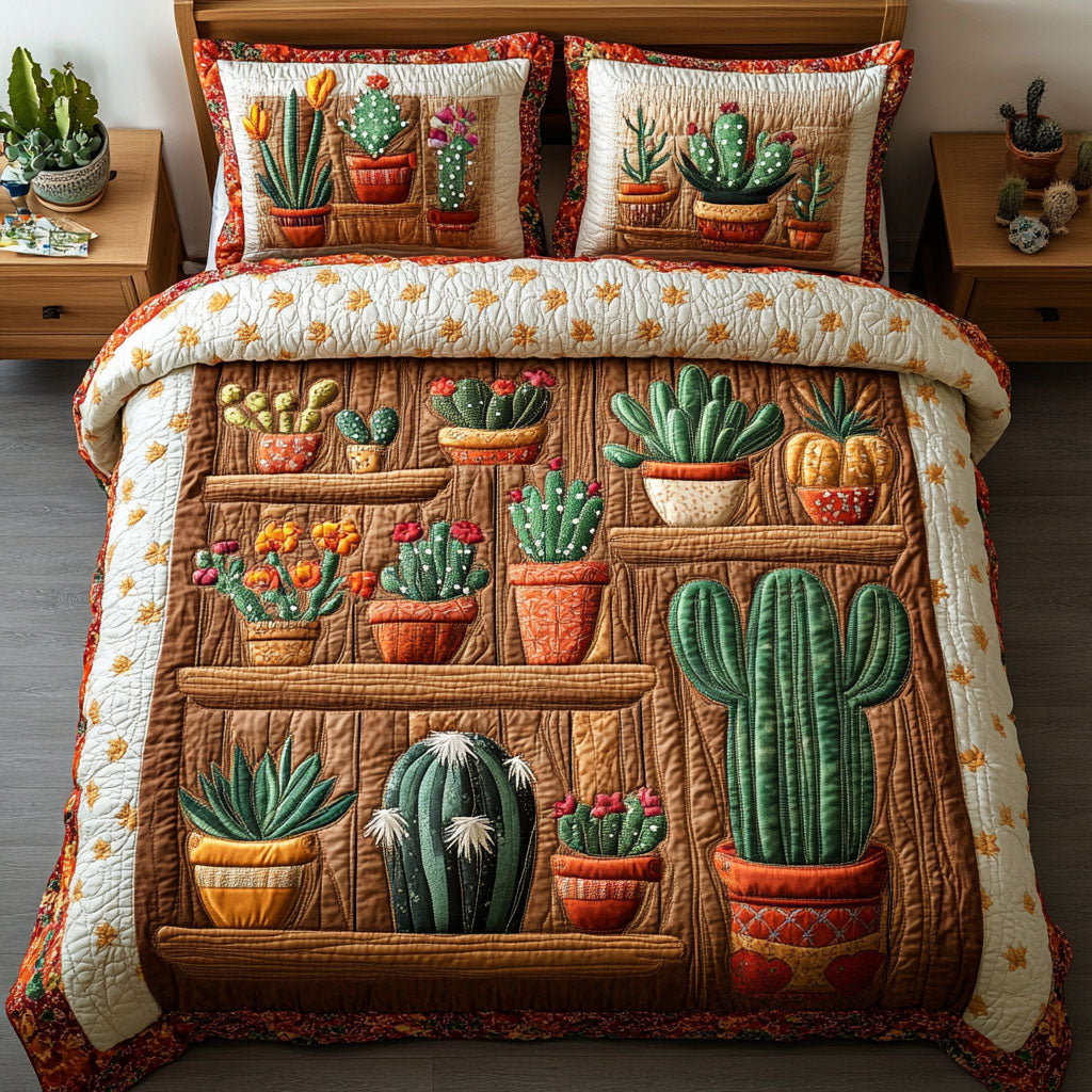 Cactus Variety Pattern 3-Piece Quilted Bedding Set NCU0NT2999