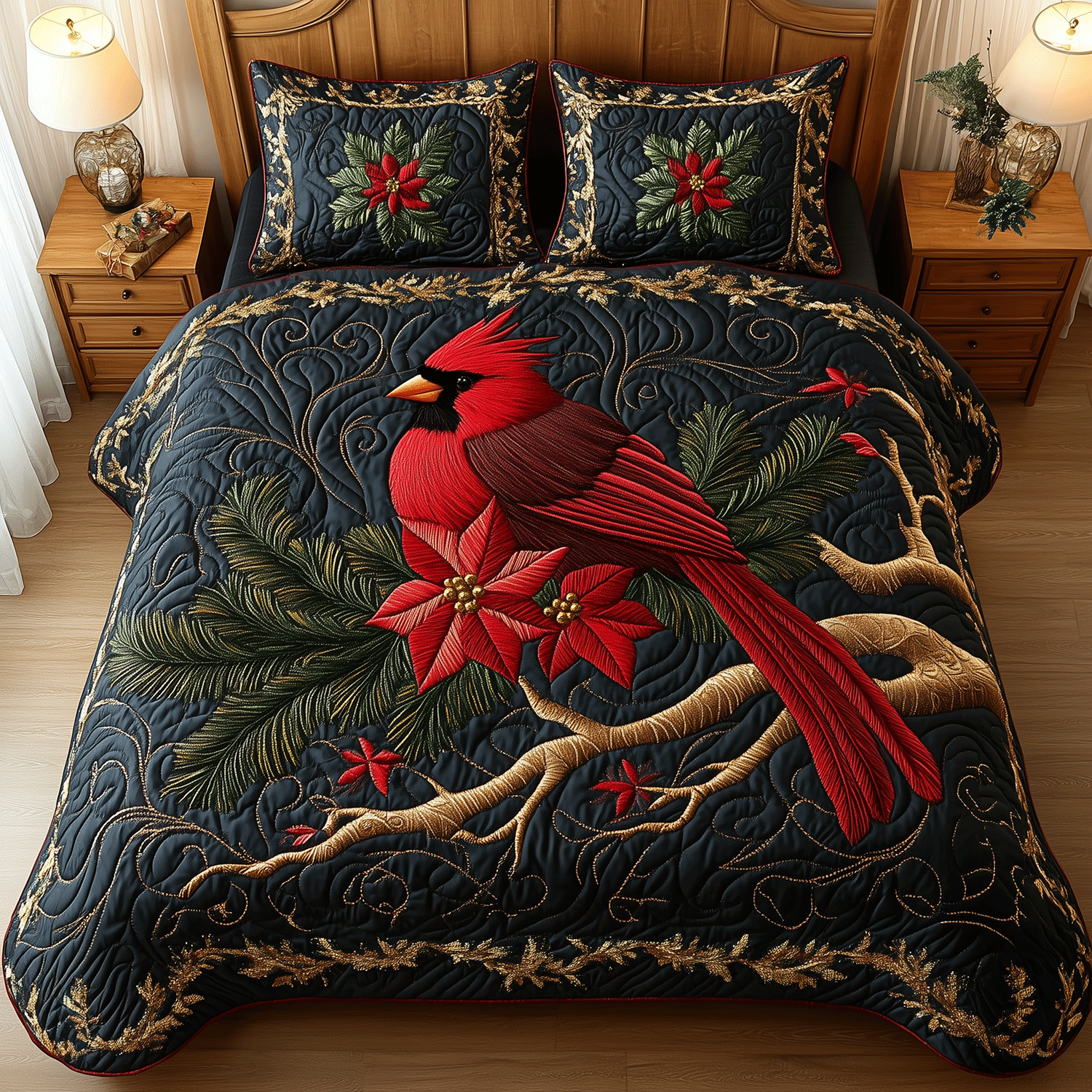 Cardinal Beauty 3-Piece Quilted Bedding Set NCU0TH2141