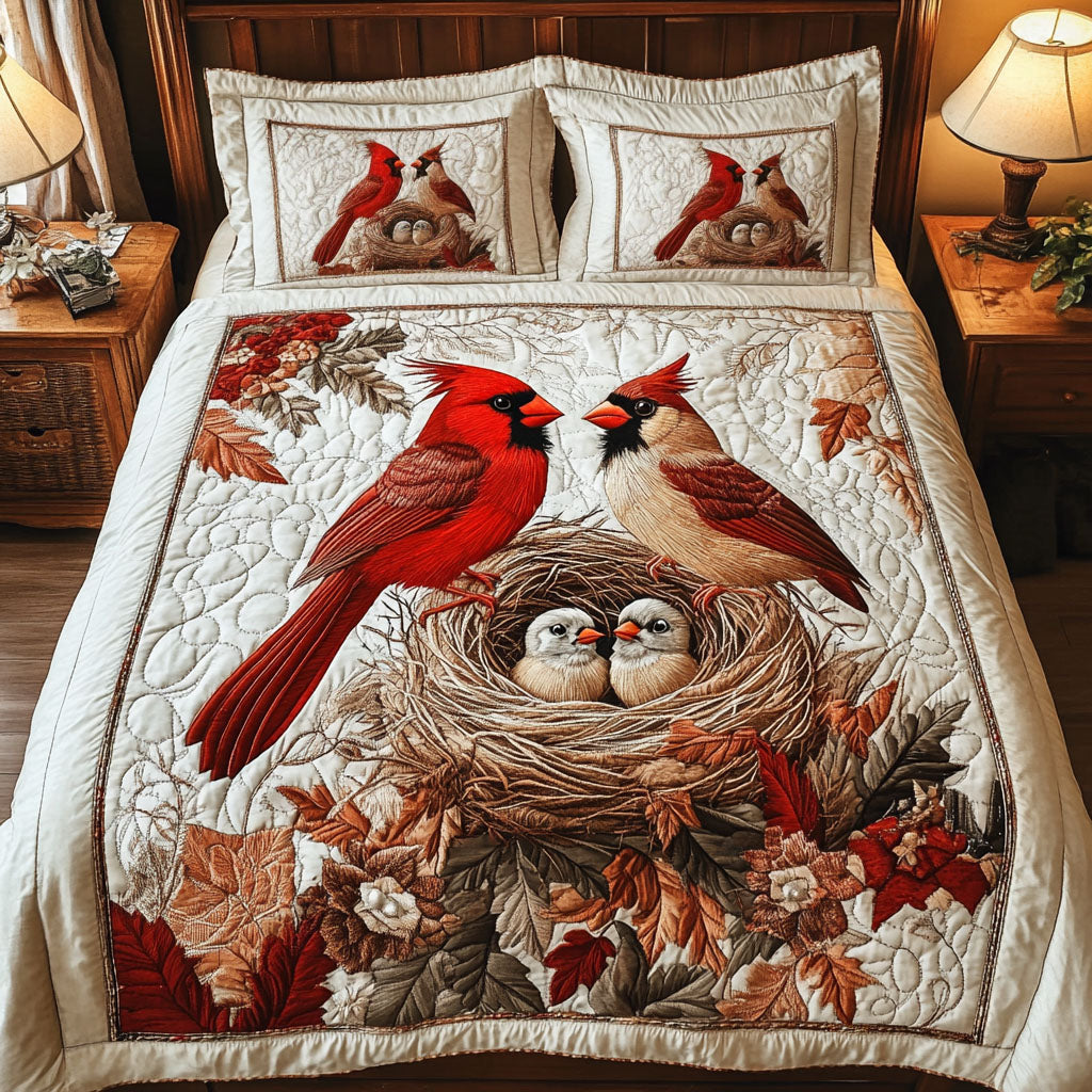 Cardinal Family Nest 3-Piece Quilted Bedding Set NCU0NT2907