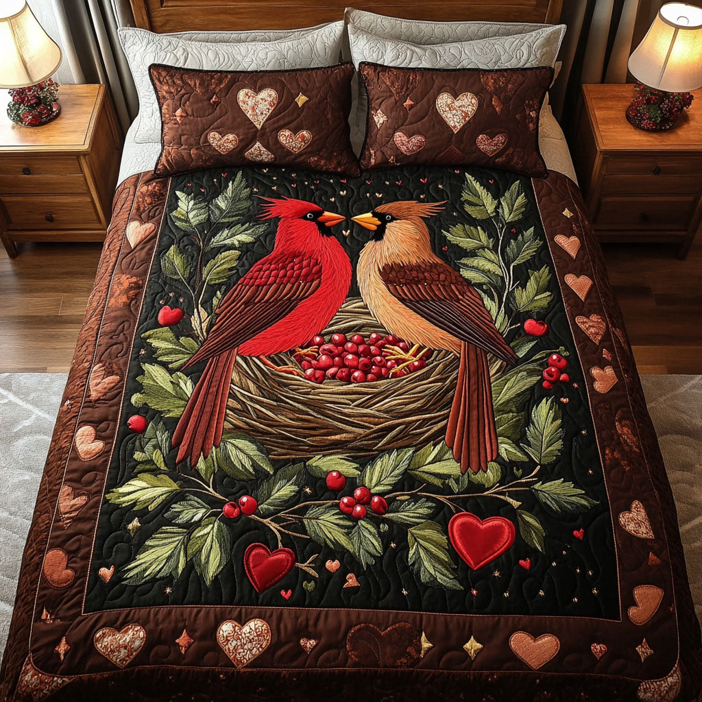 Cardinal Heart Nest 3-Piece Quilted Bedding Set NCU0NT2908