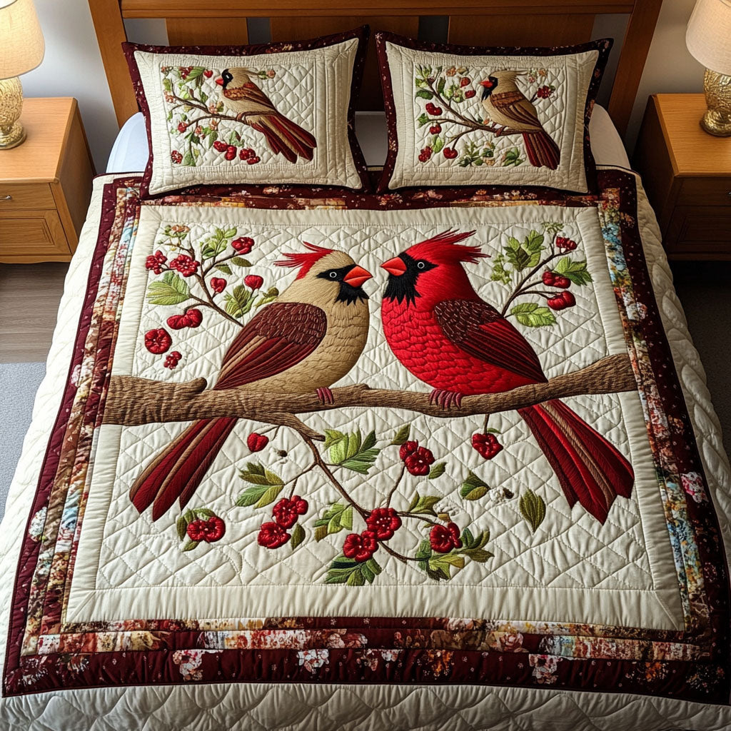 Cardinal Hearts 3-Piece Quilted Bedding Set NCU0NT2723
