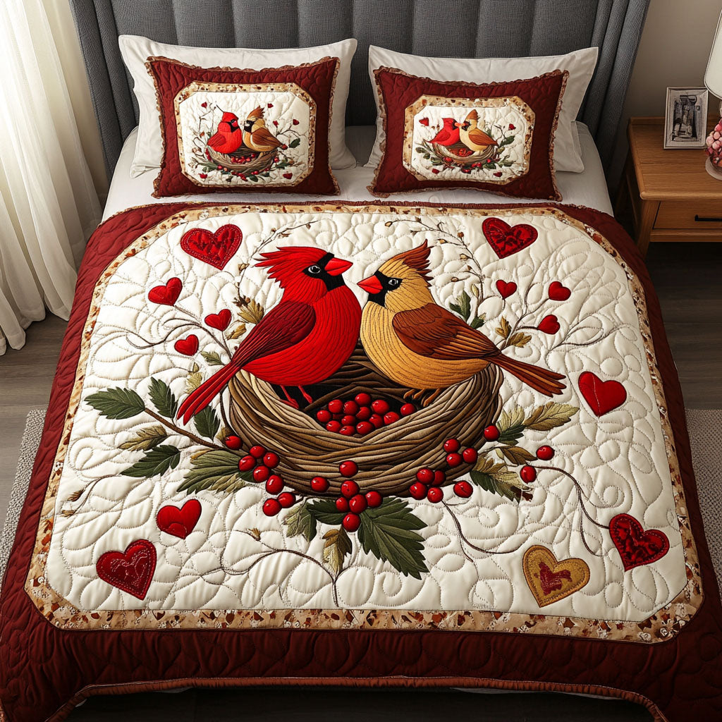Cardinal Love Circle 3-Piece Quilted Bedding Set NCU0NT2909