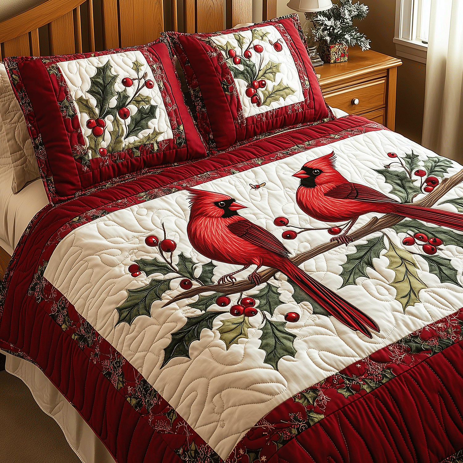 Cardinal Nature Charm 3-Piece Quilted Bedding Set NCU0TH2083