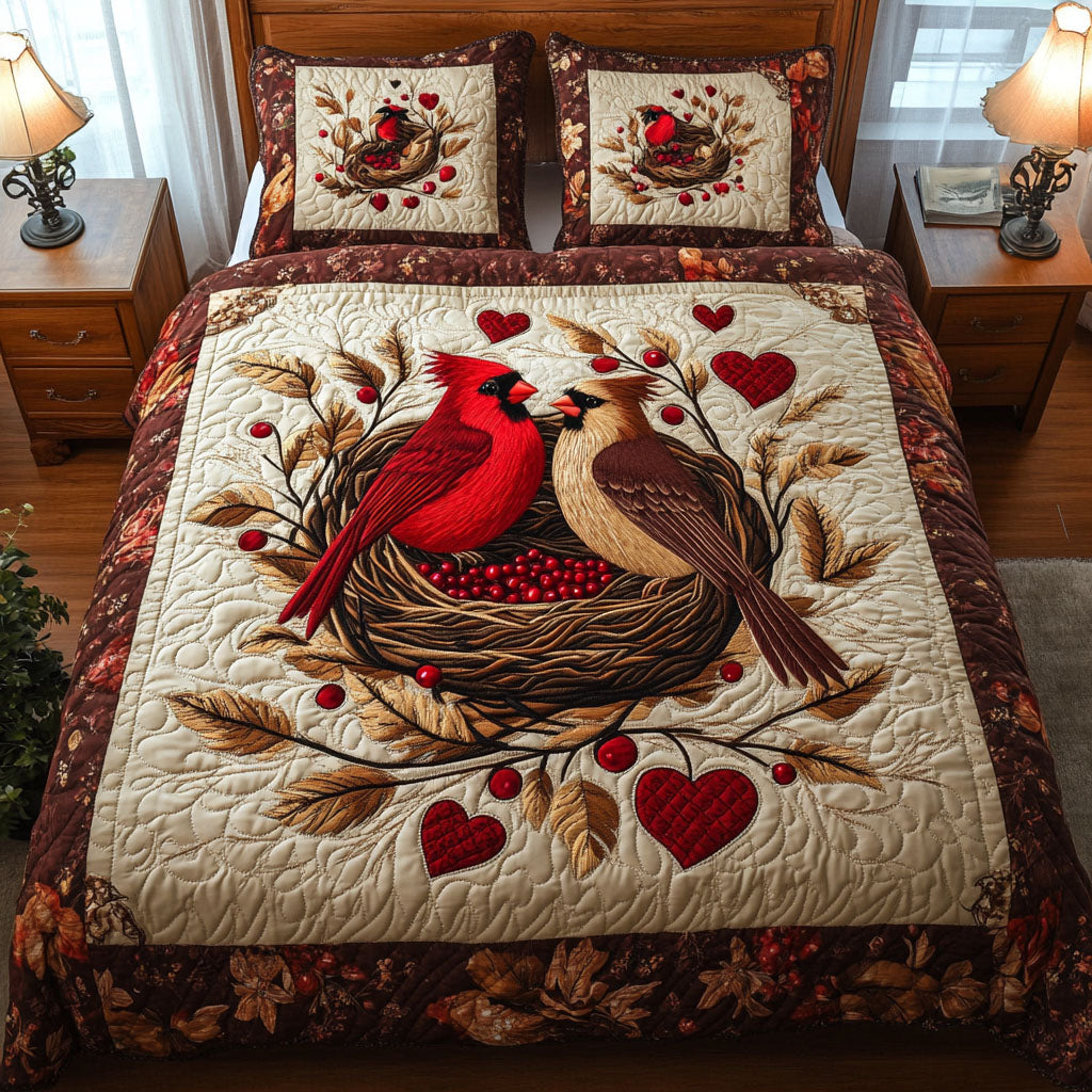 Cardinal Pair Harmony 3-Piece Quilted Bedding Set NCU0NT2910