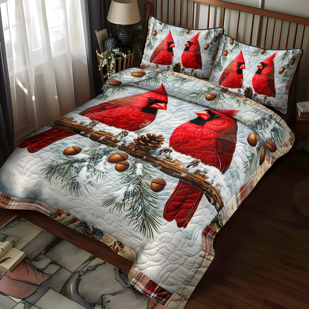 Cardinals in Snow 3-Piece Quilted Bedding Set NCU0TL1500