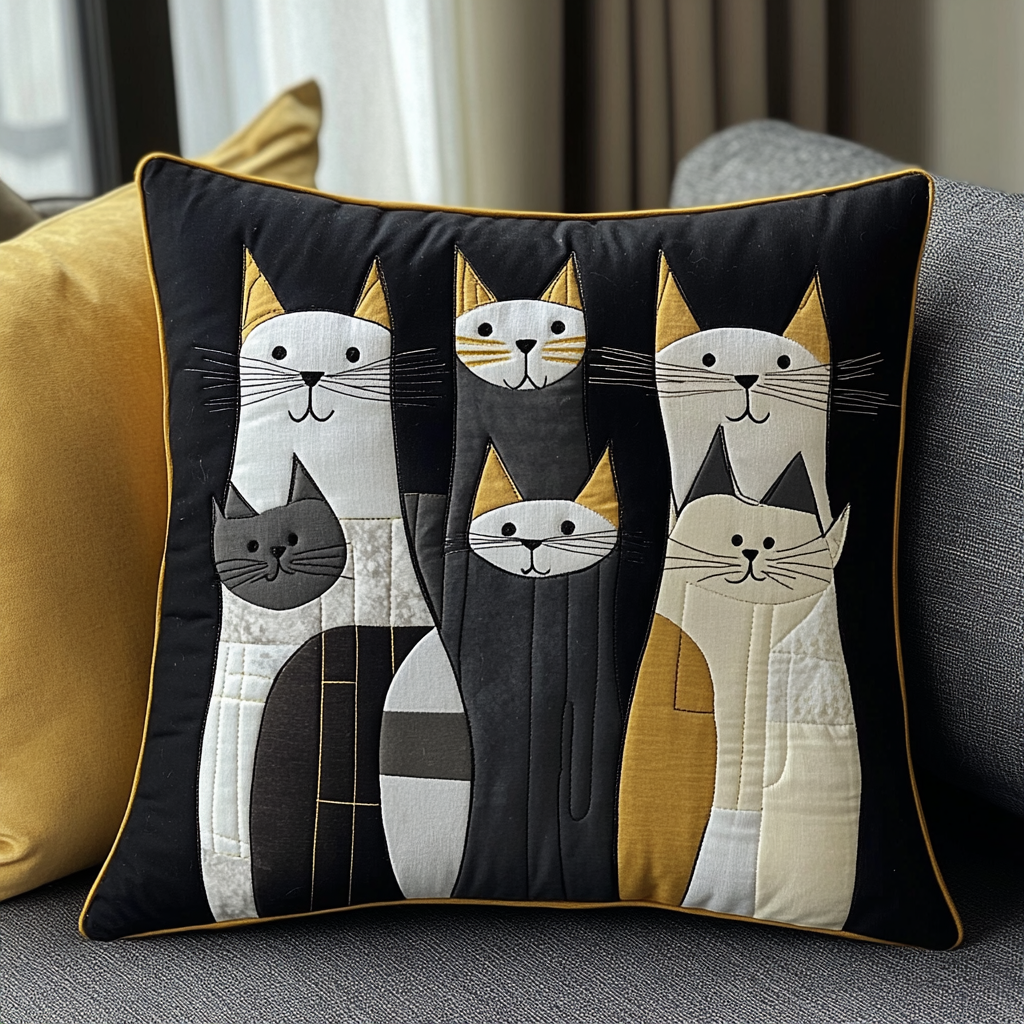 Cat Friends Portrait Quilted Pillow Case NCU0DV635