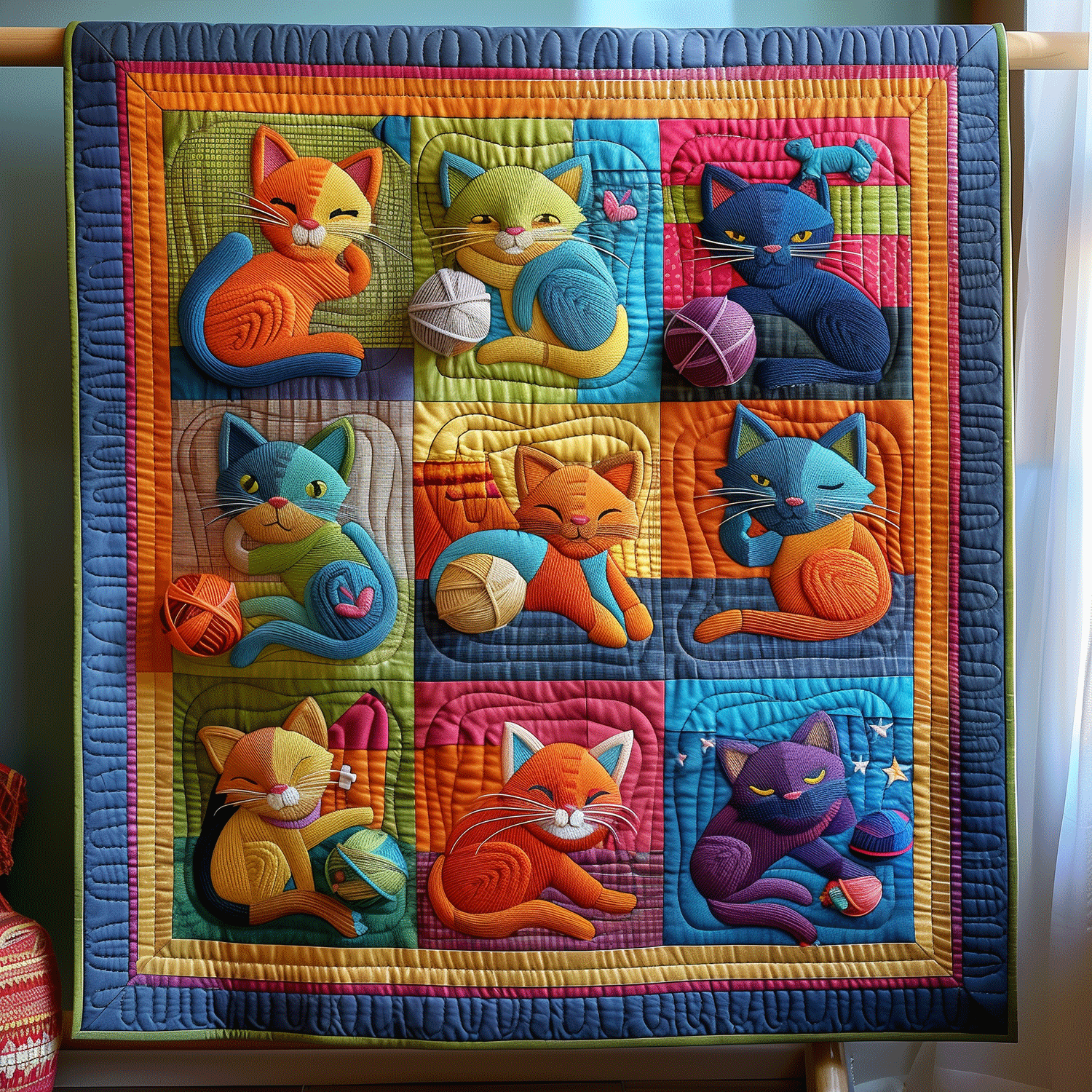 Cat Yarn Fiesta Quilted Blanket NCU0TH1417