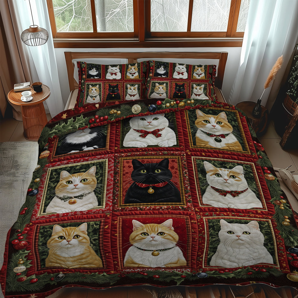 Catmas Celebration 3-Piece Quilted Bedding Set NCU0TL1765