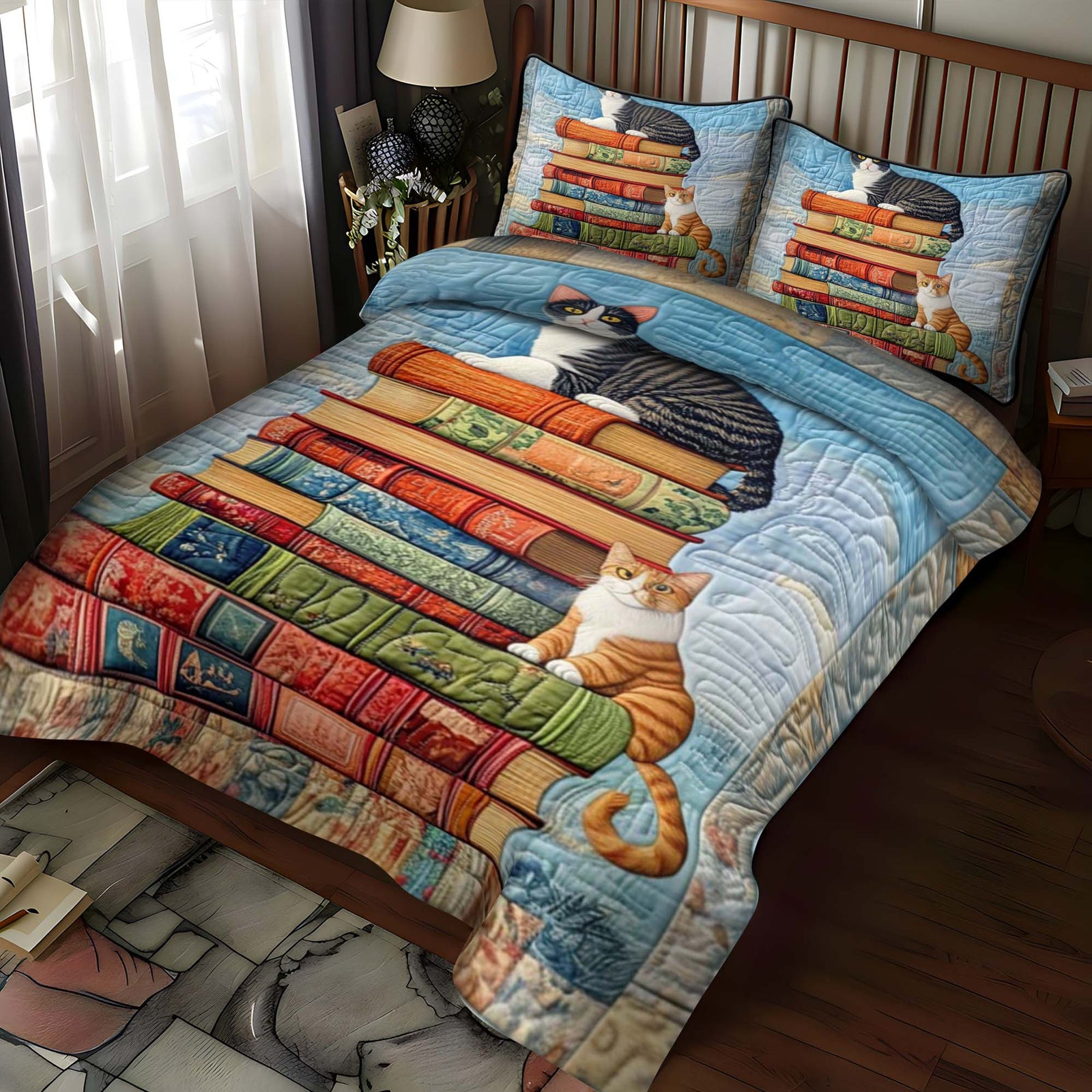Cats Among Classics 3-Piece Quilted Bedding Set NCU0NT1065