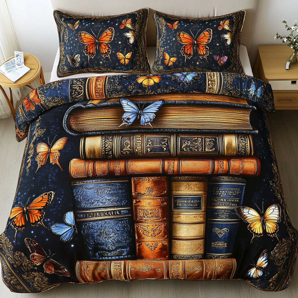 Celestial Butterfly Library 3-Piece Quilted Bedding Set NCU0VL1314