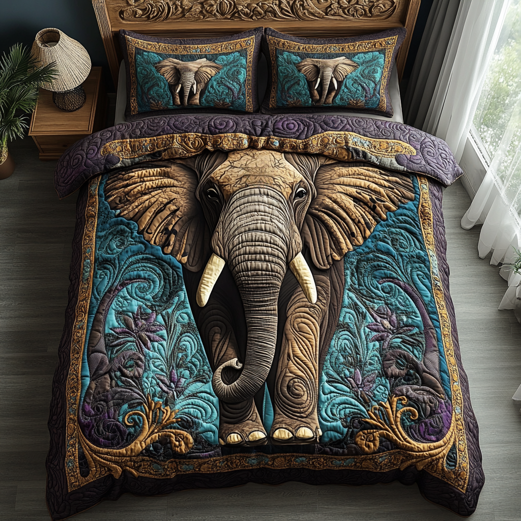 Celestial Elephant Quilted Bedding Set NCU0DV3546