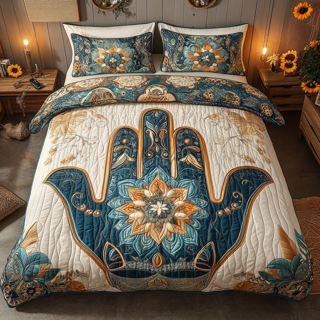 Celestial Hand 3-Piece Quilted Bedding Set NCU0VL1722
