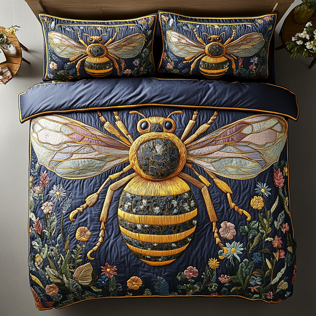 Celestial Honeybee 3-Piece Quilted Bedding Set NCU0VL1192