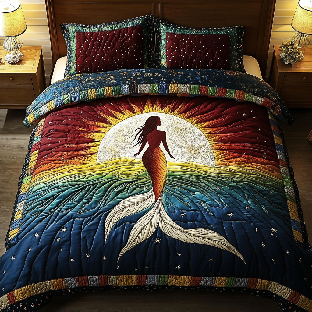 Celestial Mermaid 3-Piece Quilted Bedding Set NCU0DK5061
