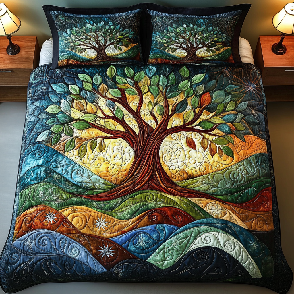 Celestial Roots 3-Piece Quilted Bedding Set NCU0VL906