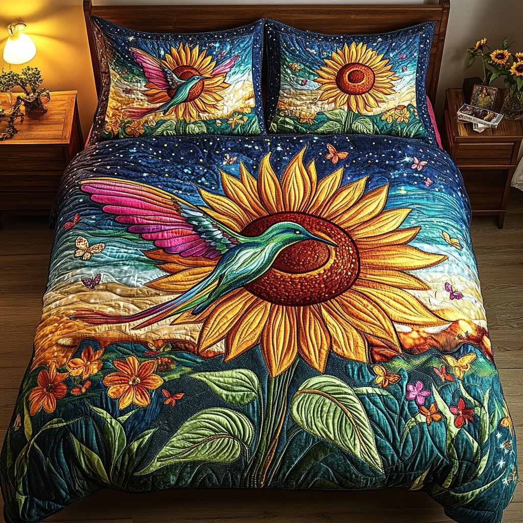 Celestial Sunflower Flight 3-Piece Quilted Bedding Set NCU0VL1195