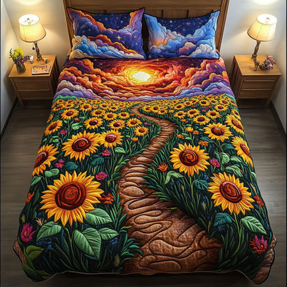 Celestial Sunflower Trail 3-Piece Quilted Bedding Set NCU0NT4379