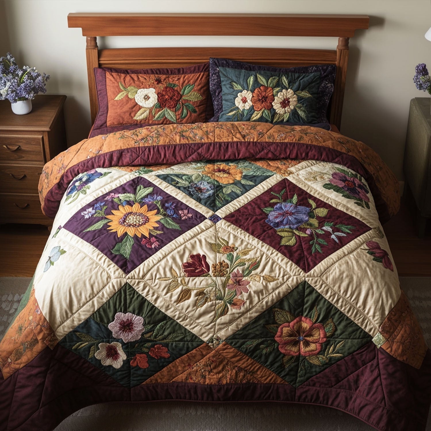 Charming Blooms 3-Piece Quilted Bedding Set NCU0PT5138