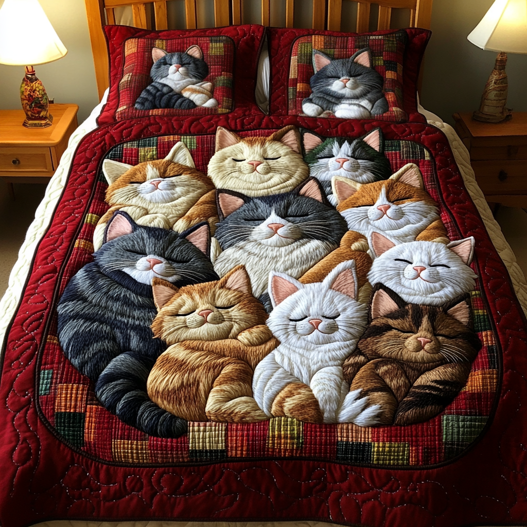 Charming Cats 3-Piece Quilted Bedding Set NCU0VH1914