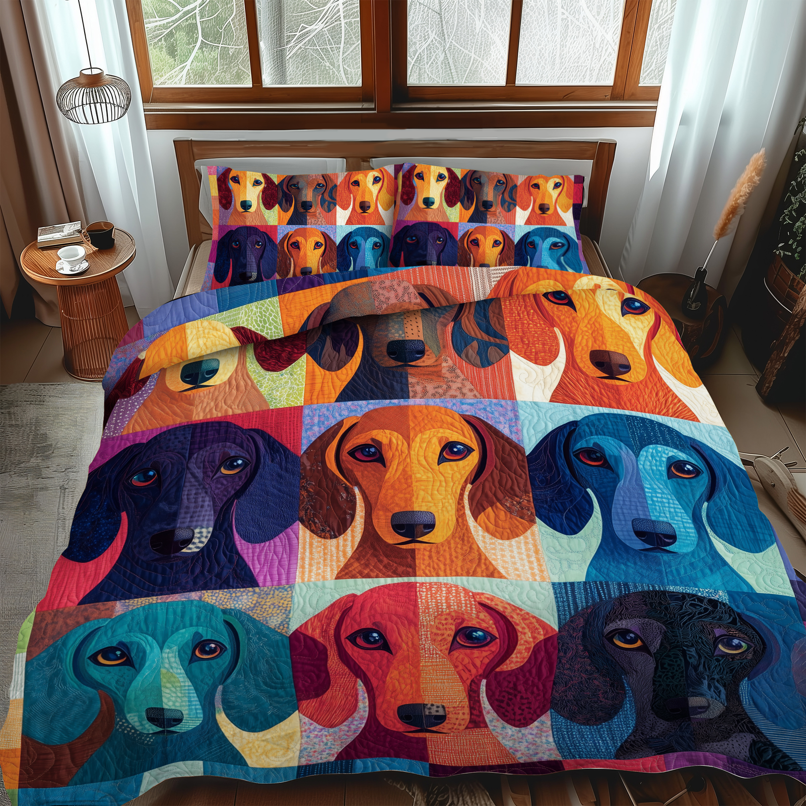 Charming Dachshund 3-Piece Quilted Bedding Set NCU0VL436