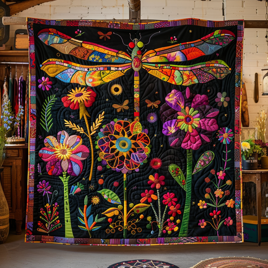 Charming Floral Dragonfly Quilted Blanket NCU0PD368