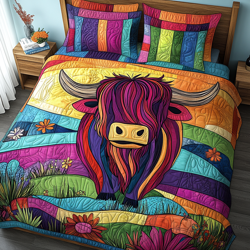 Charming Highland Moo 3-Piece Quilted Bedding Set NCU0TL2386