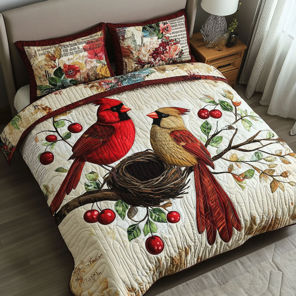 Cherry Branch 3-Piece Quilted Bedding Set NCU0NT5014