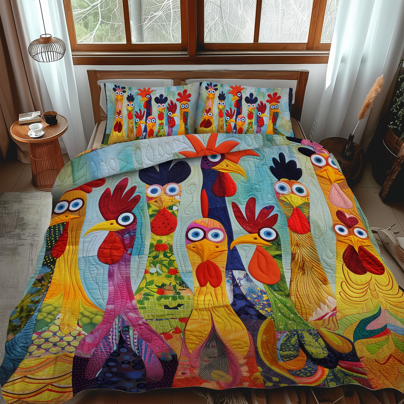Chicken Vibrant Village 3-Piece Quilted Bedding Set NCU0PT050