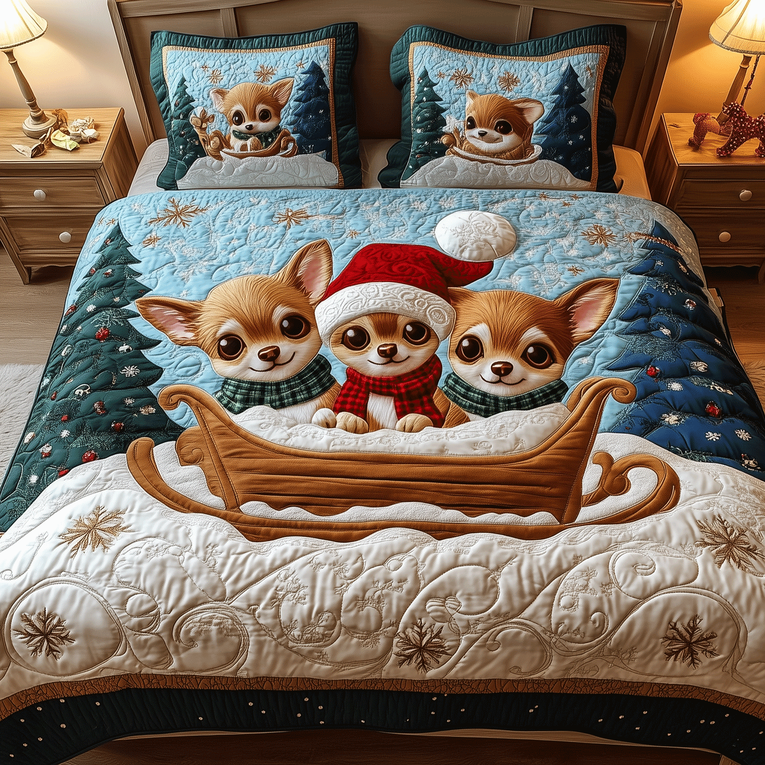 Chihuahua Santa Squad 3-Piece Quilted Bedding Set NCU0TH2317