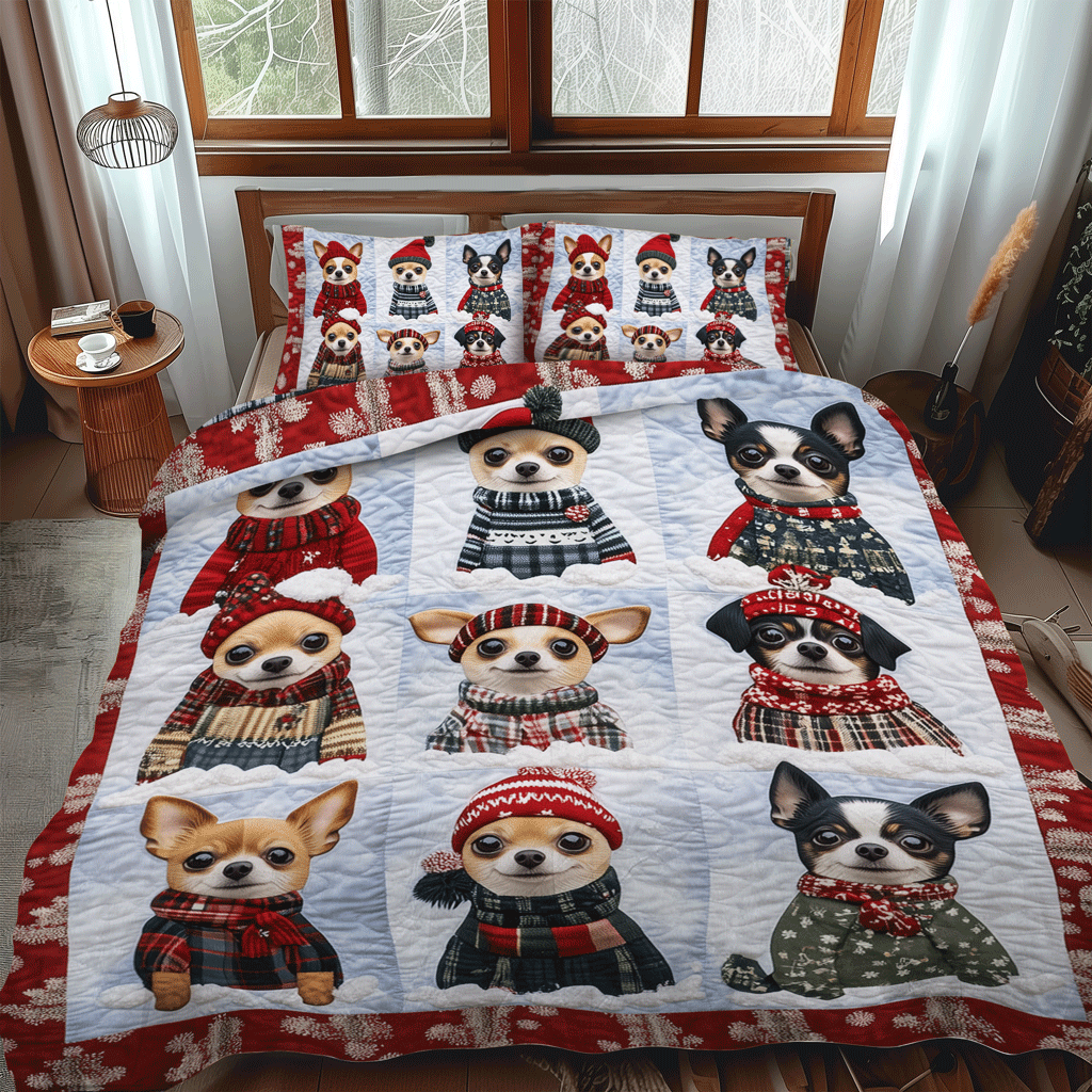 Chihuahua Winter Bliss 3-Piece Quilted Bedding Set NCU0TH2042