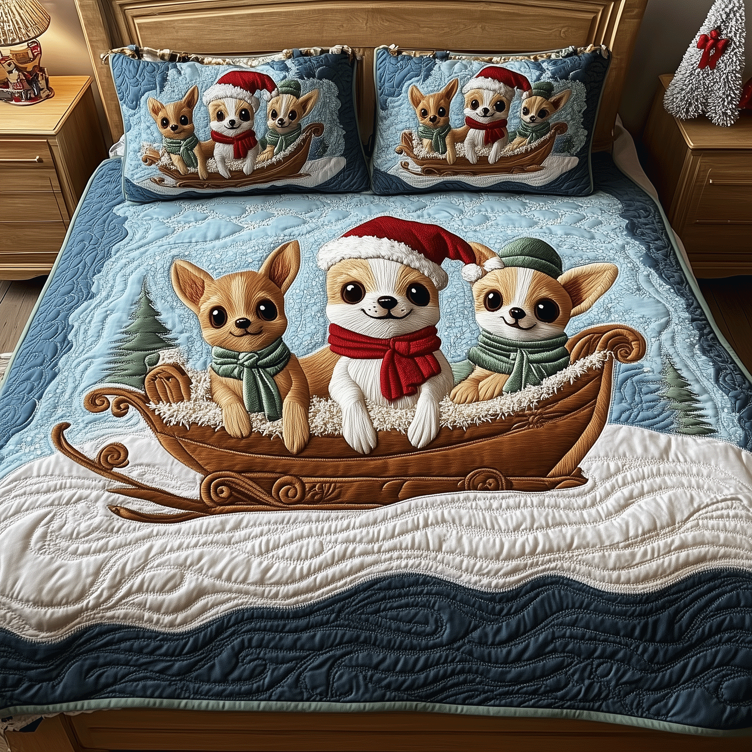 Chihuahua Winter Bliss 3-Piece Quilted Bedding Set NCU0TH2318