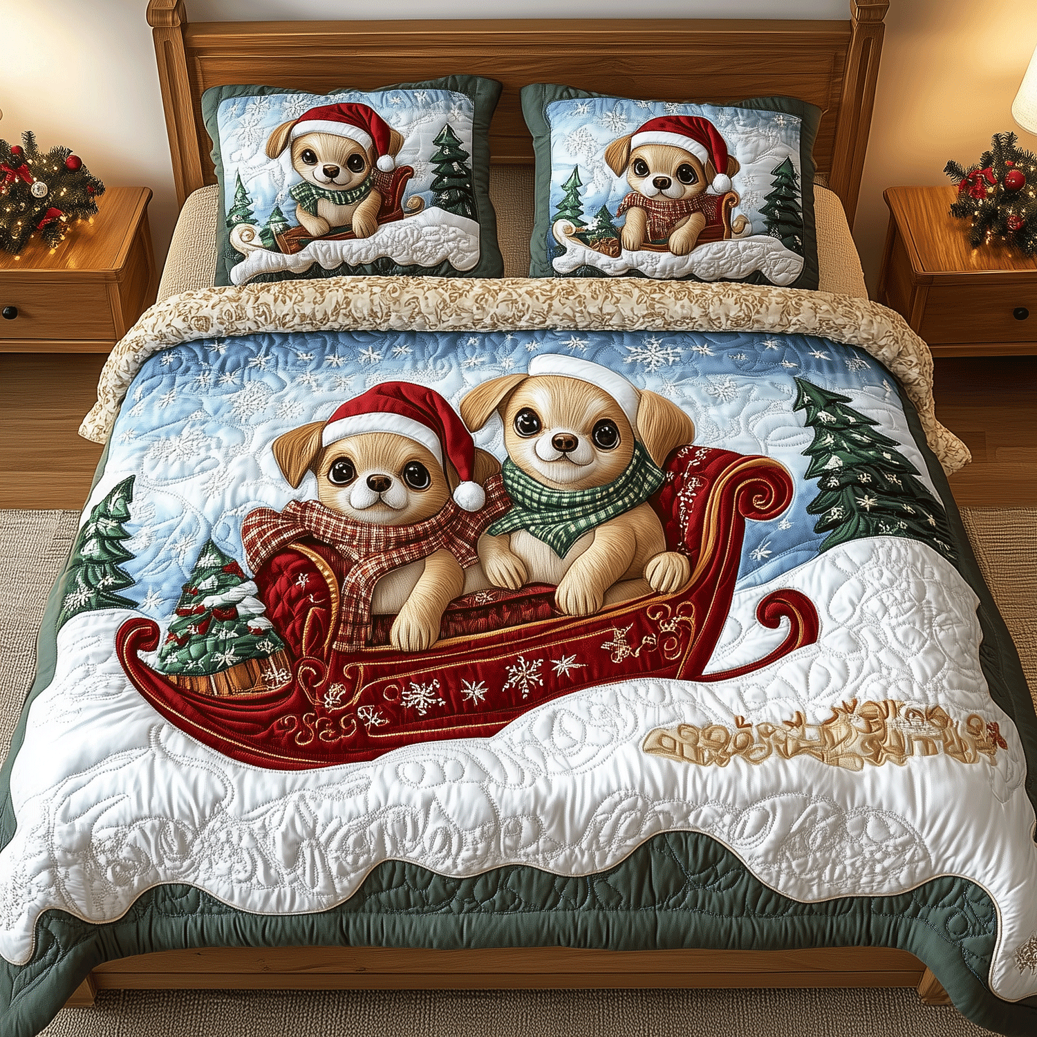 Chihuahua Xmas Crew 3-Piece Quilted Bedding Set NCU0TH2319