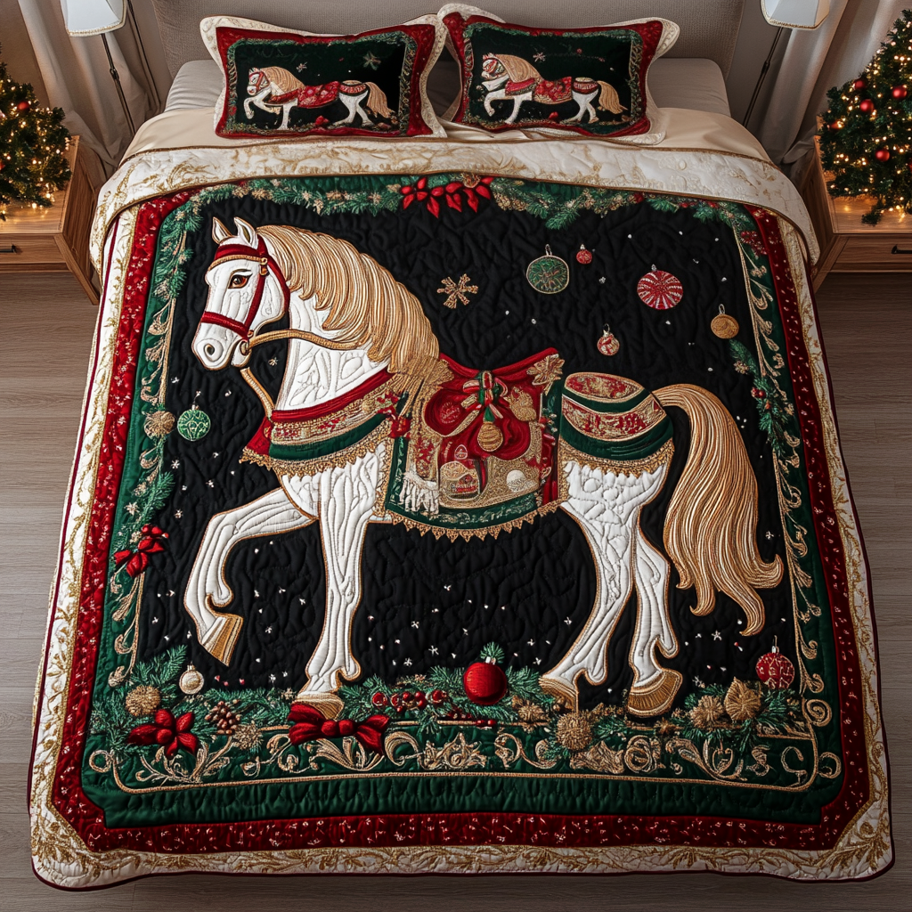 Christmas Carousel 3-Piece Quilted Bedding Set NCU0VH1147