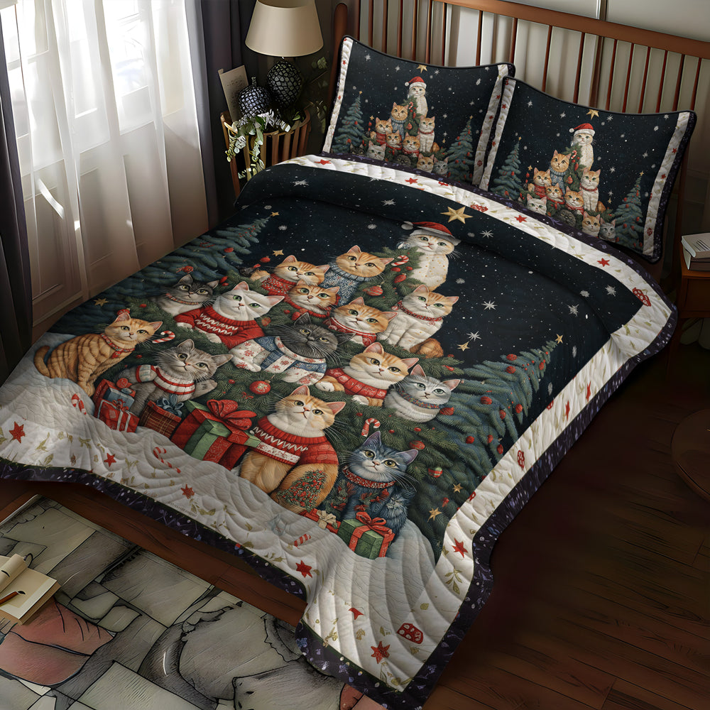 Christmas Cat Tree 3-Piece Quilted Bedding Set NCU0TL1748