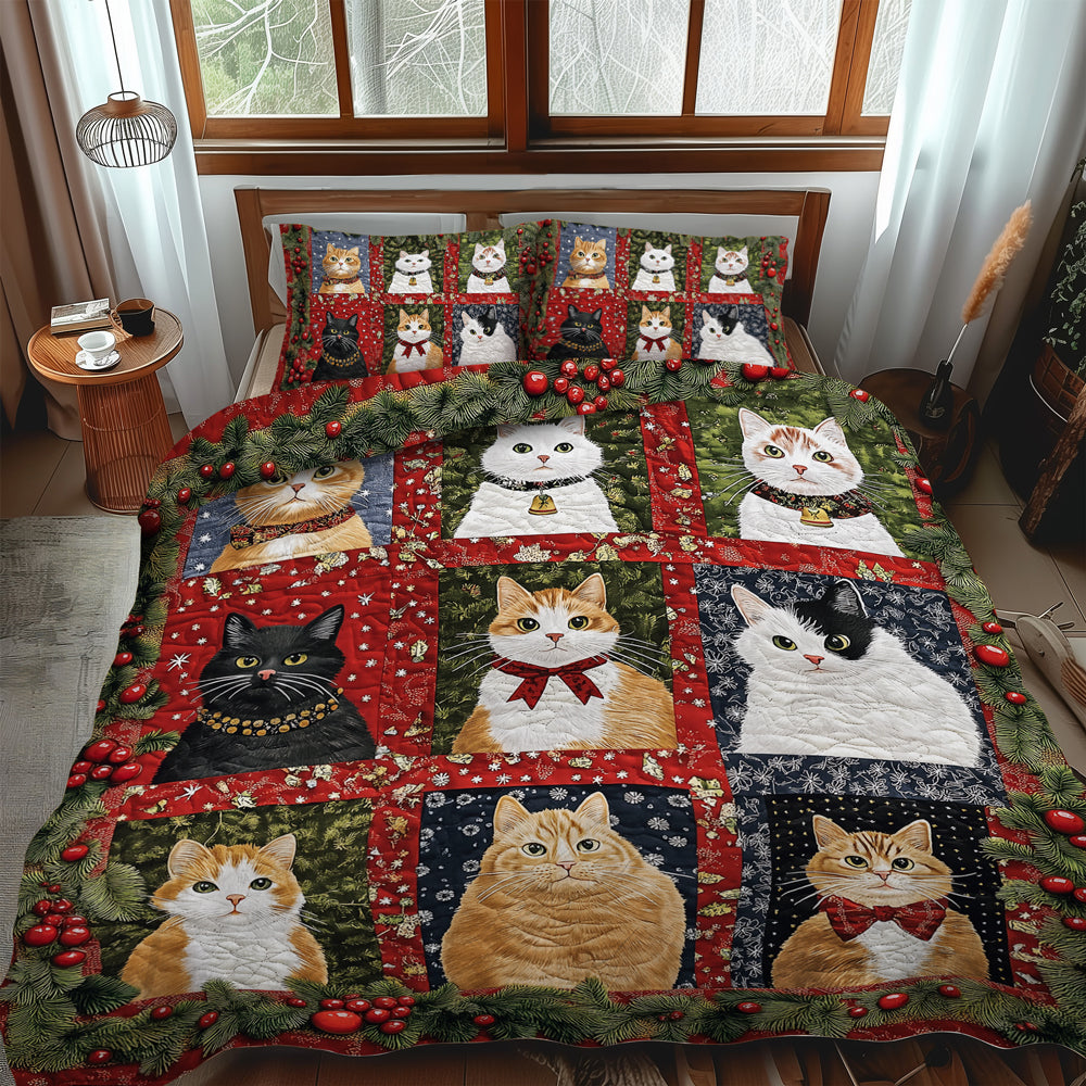 Christmas Cats 3-Piece Quilted Bedding Set NCU0TL1760