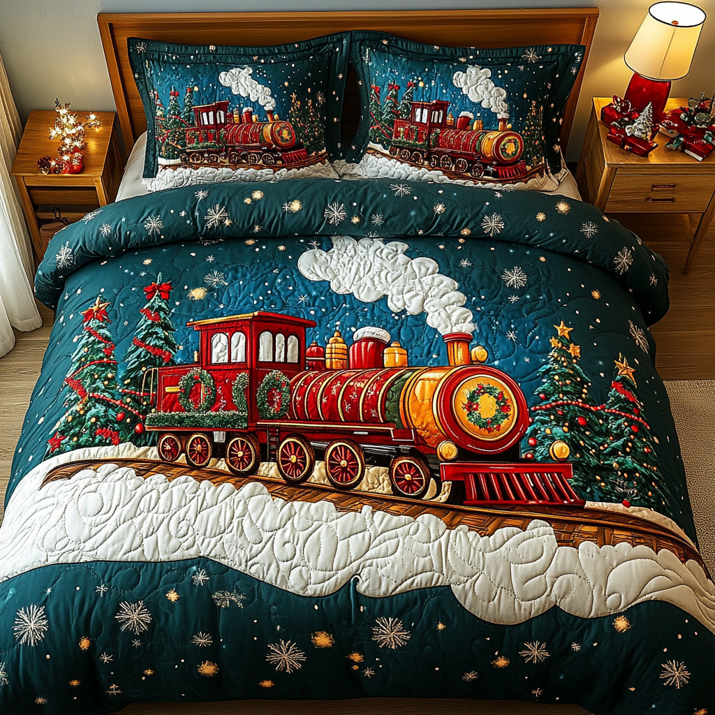 Christmas Choo Choo Cheer 3-Piece Quilted Bedding Set NCU0DK2600