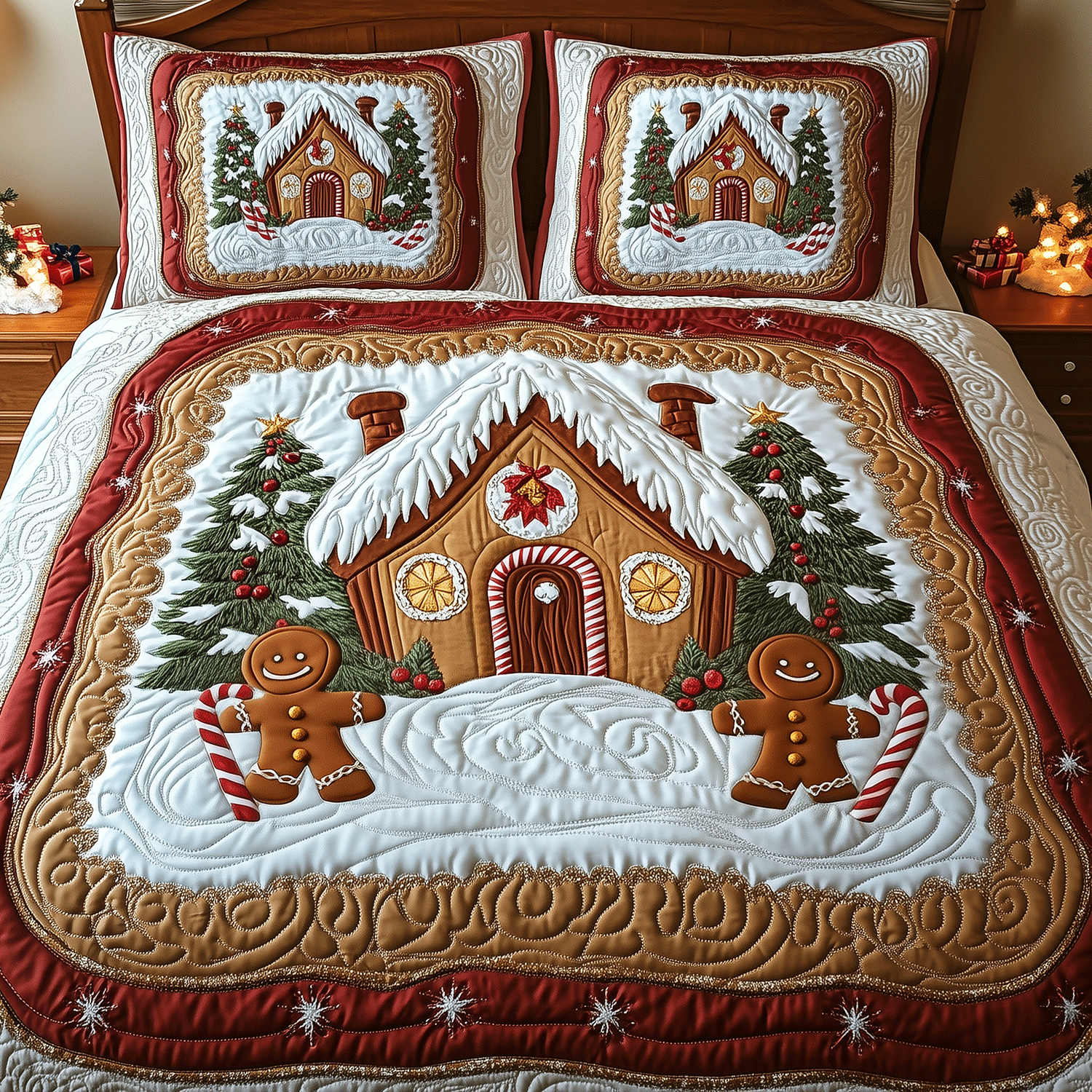 Christmas Cottage Snuggles 3-Piece Quilted Bedding Set NCU0TH2224