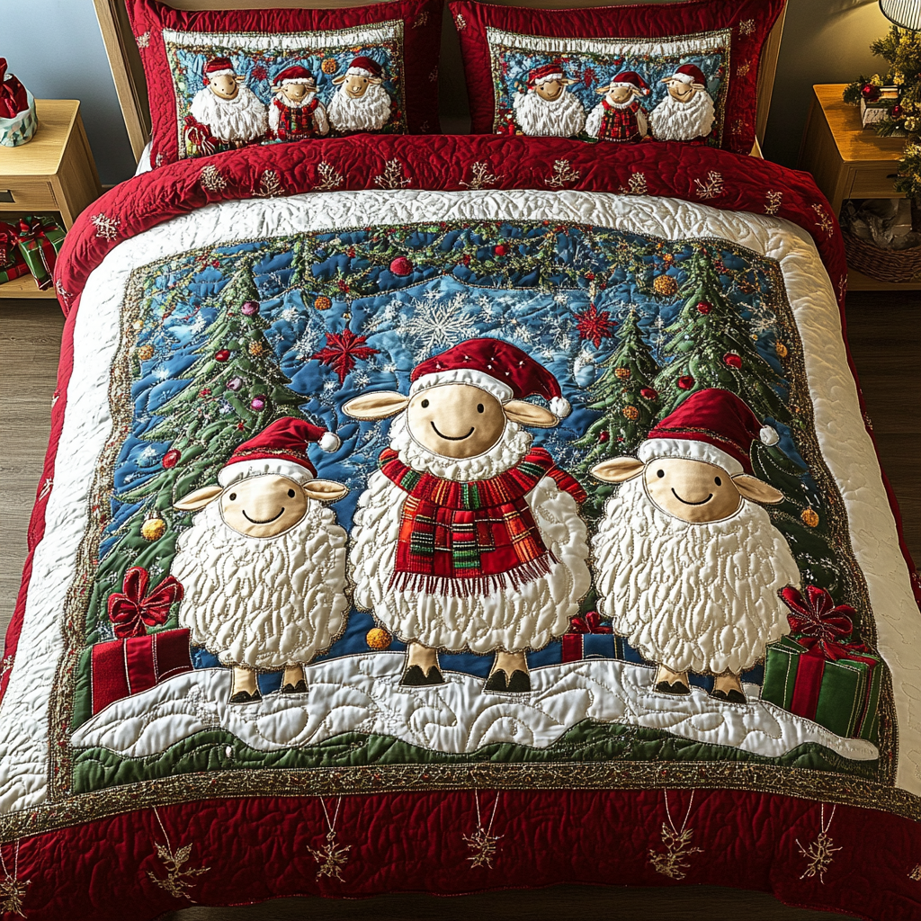 Christmas Flock 3-Piece Quilted Bedding Set NCU0VH1130