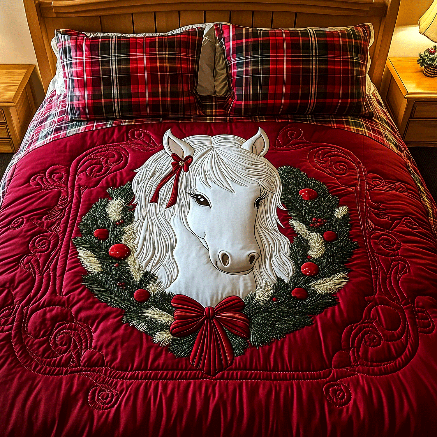 Christmas Pony 3-Piece Quilted Bedding Set NCU0TH2199