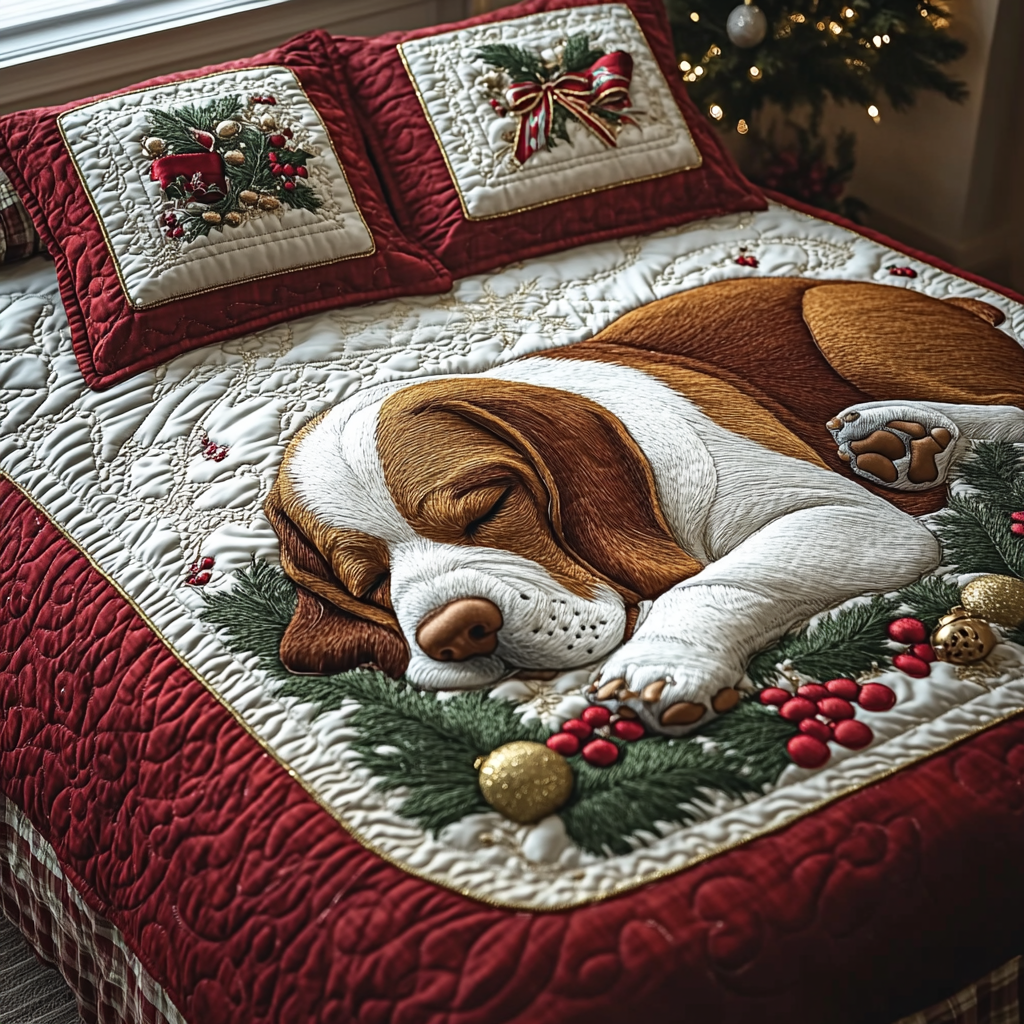 Christmas Pup Dreams Quilted Bedding Set NCU0DV2300