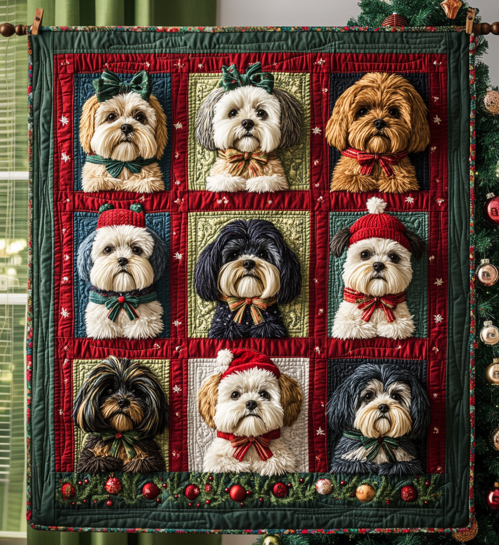 Christmas Shih Tzu Vibes Quilted Blanket NCU0DV1867