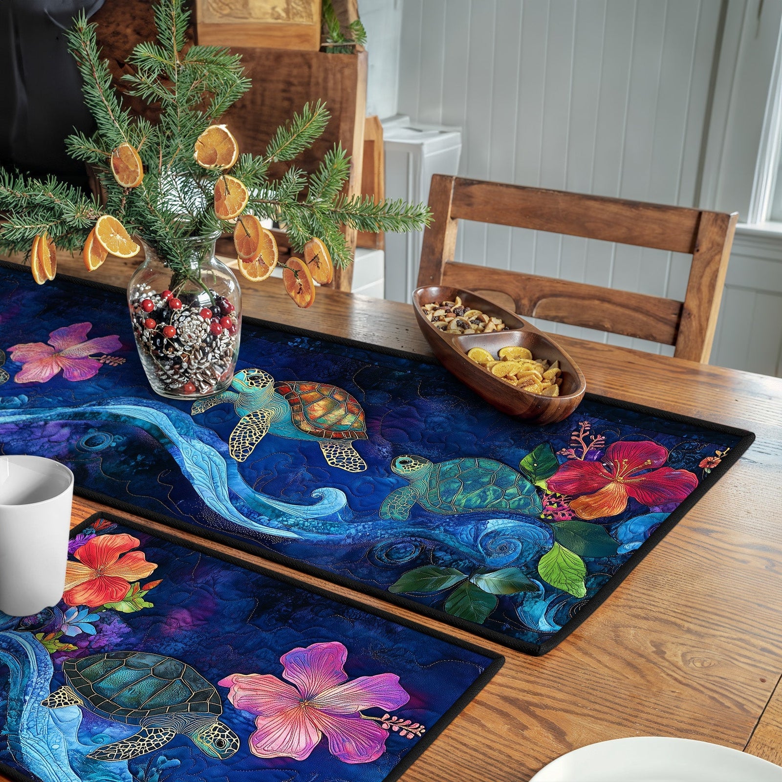 Coastal Currents Quilted Table Runner and Quilted Place Mat Set NCU0PT4609