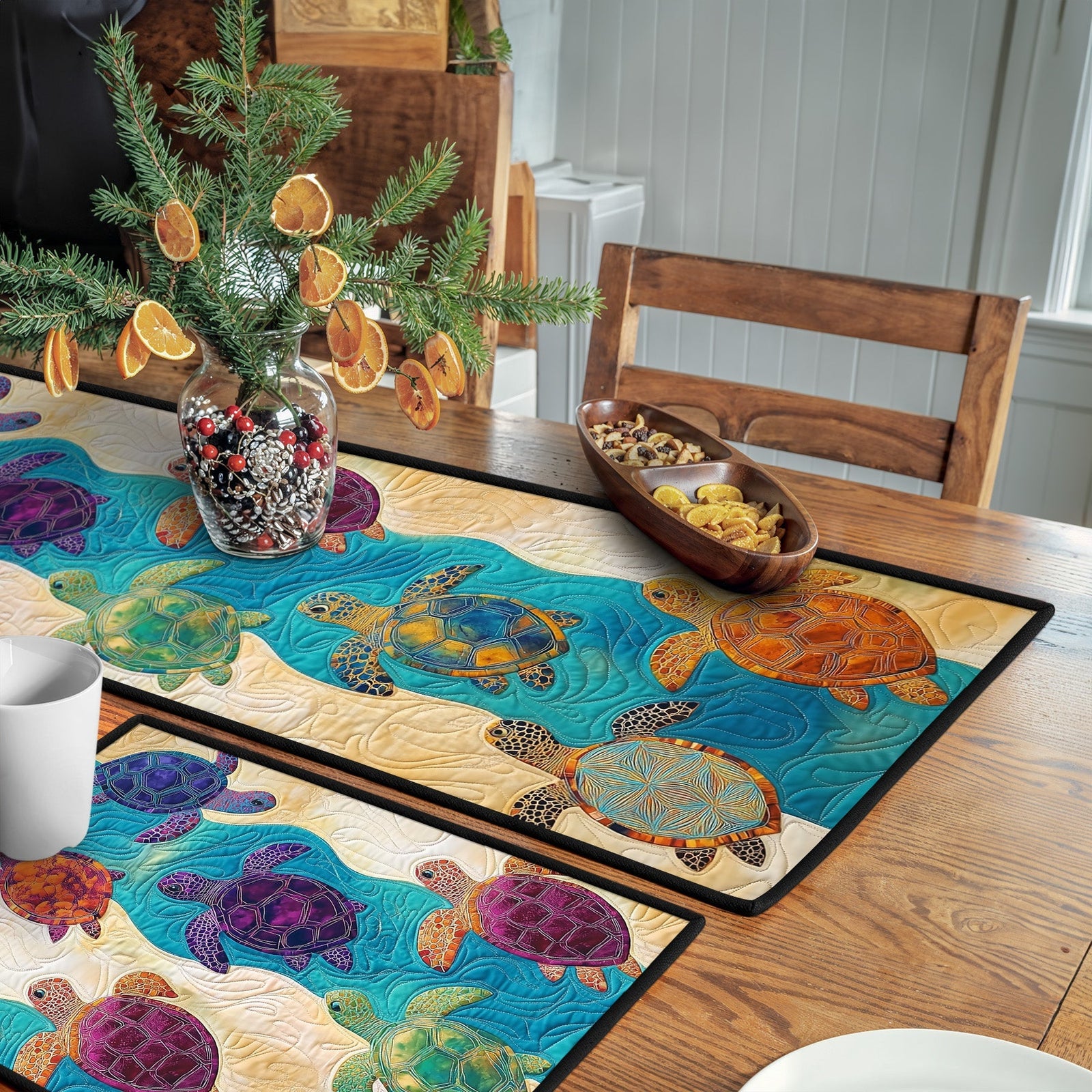 Coastal Treasures Quilted Table Runner and Quilted Place Mat Set NCU0PT4559