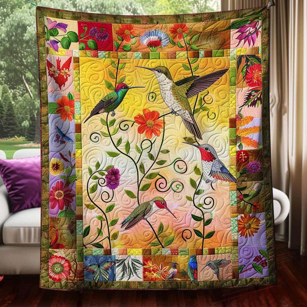 Colorful Hummingbird Quilted Blanket 03acxa100425