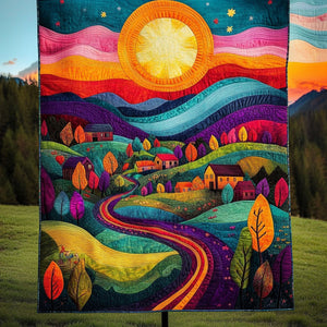 Colorful Sunset Village Quilted Blanket NCU0NT4336