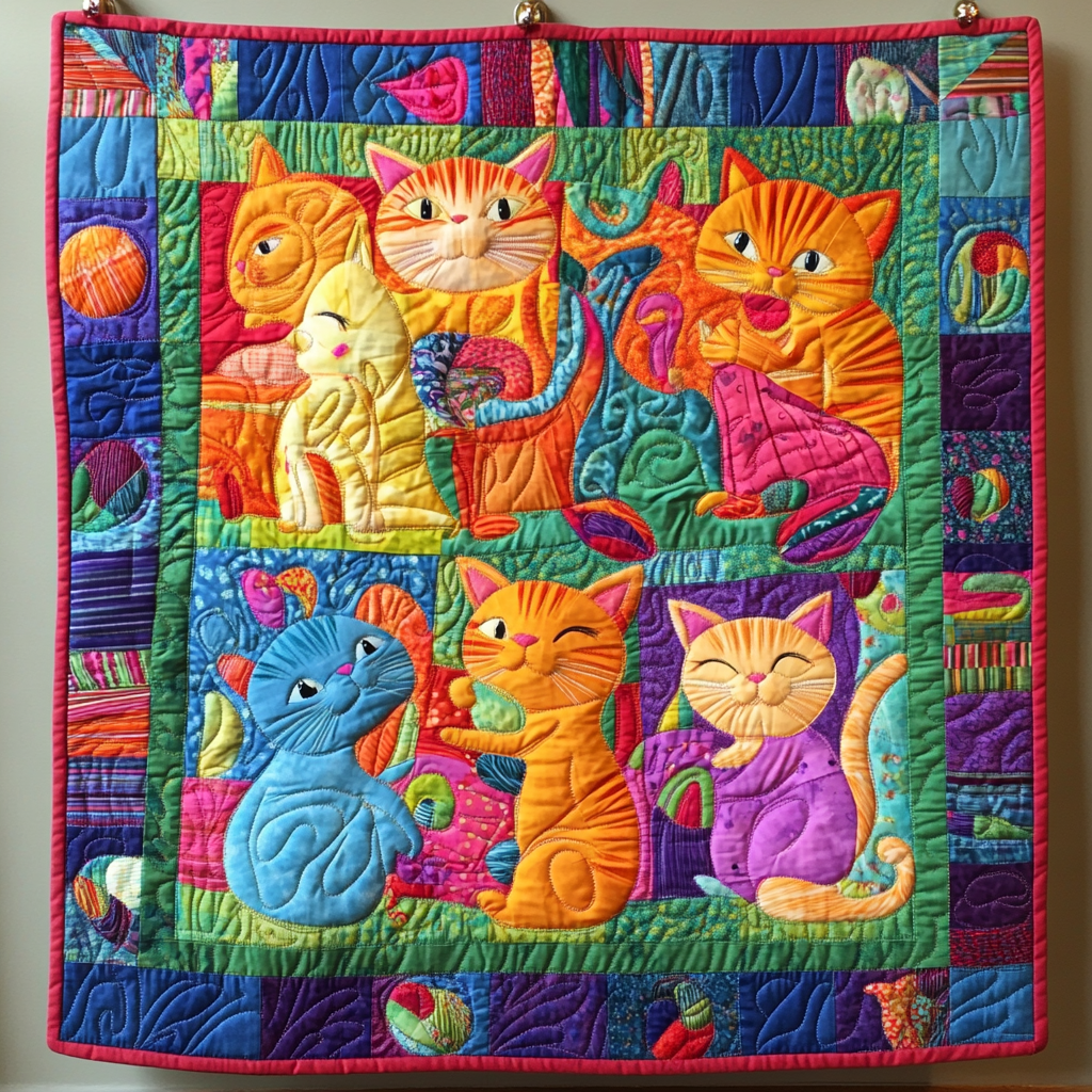 Cute Cat And Yarns Quilted Blanket NCU0PD588