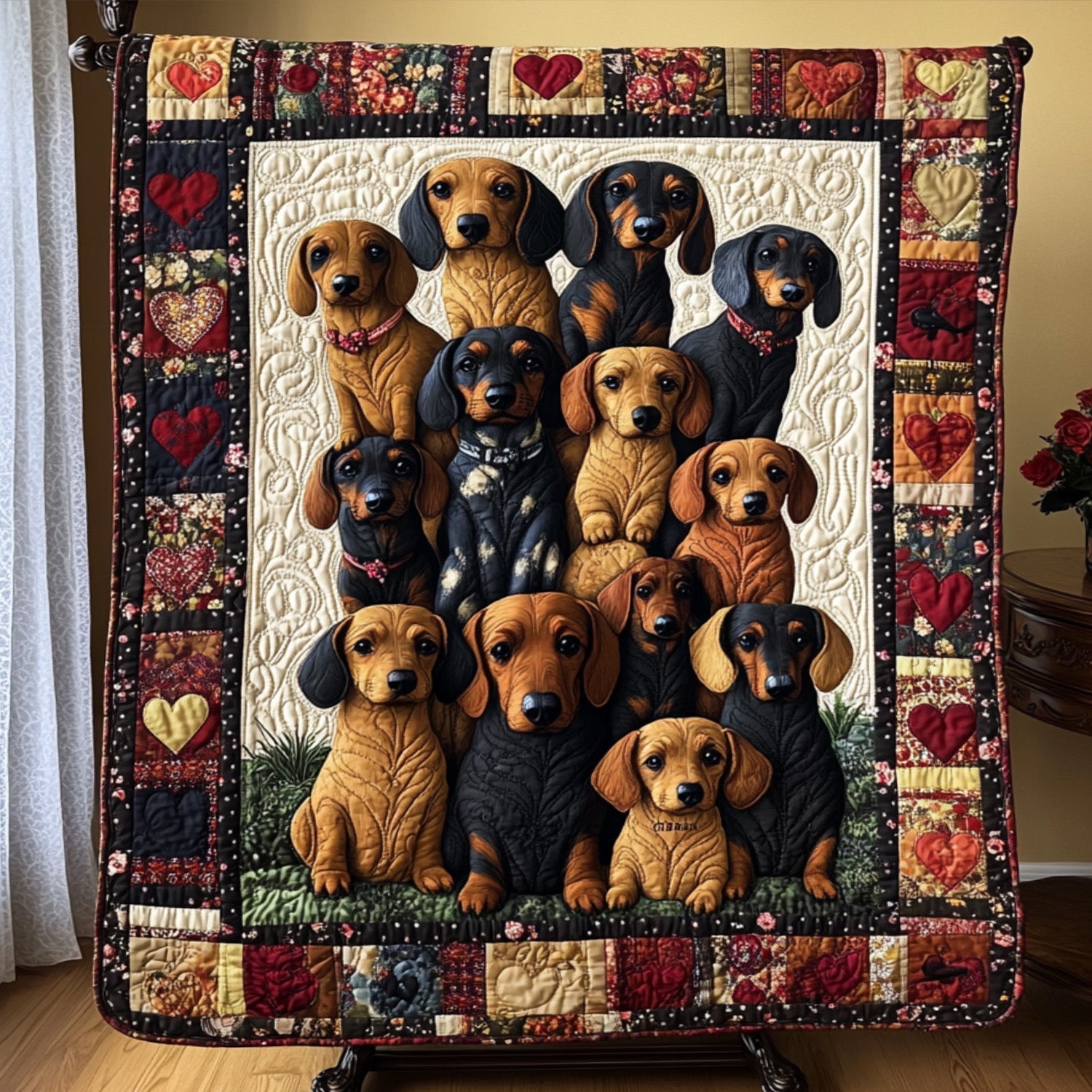 Dachshund Snuggle Patch Quilted Blanket NCU0PT3048